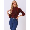 INSPIRE CHIC Women's Party Glitter 3/4 Sleeve Stand Up Neck Shiny Striped Metallic Blouse - 2 of 4