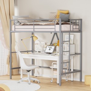 VECELO Metal Bunk Bed Over Twin, Industrial Bunkbeds with Ladder and Full-Length Guardrail - 1 of 4