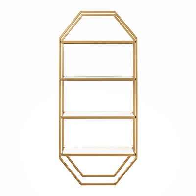 Adella White and Gold Floating Wall Shelf, 41" x 18.3"