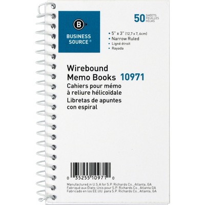 Business Source Wirebound Memo Books Narrow Ruled 50 Shts 5"x3" White 10971