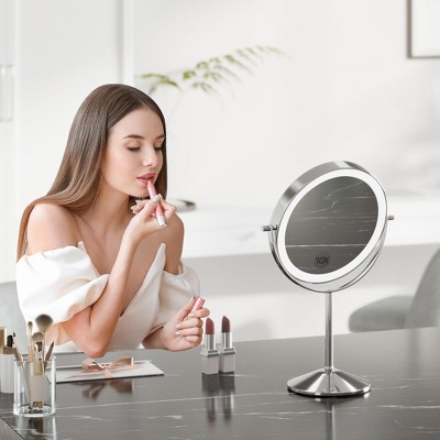 Vanity Mirror with Lights, Adjustable Height Double-Sided Makeup Mirror,1x/10x True HD Magnifying , 360° Rotation Vanity, Touch Control,Gift