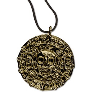 Coin Necklace, Antique Gold Alloy Metal Medallion, Includes Black Nylon Neck Cord, Perfect for Cosplay, Pirates, Caribbean, Aztec, Skull, Fantasy - 1 of 1