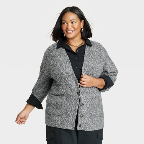 Women's Waffle Stitch Cardigan - Ava & Viv™ Black 4x : Target