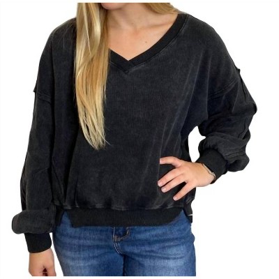 Women's Oversized Off Shoulder V-Neck Long Sleeve Top - eesome