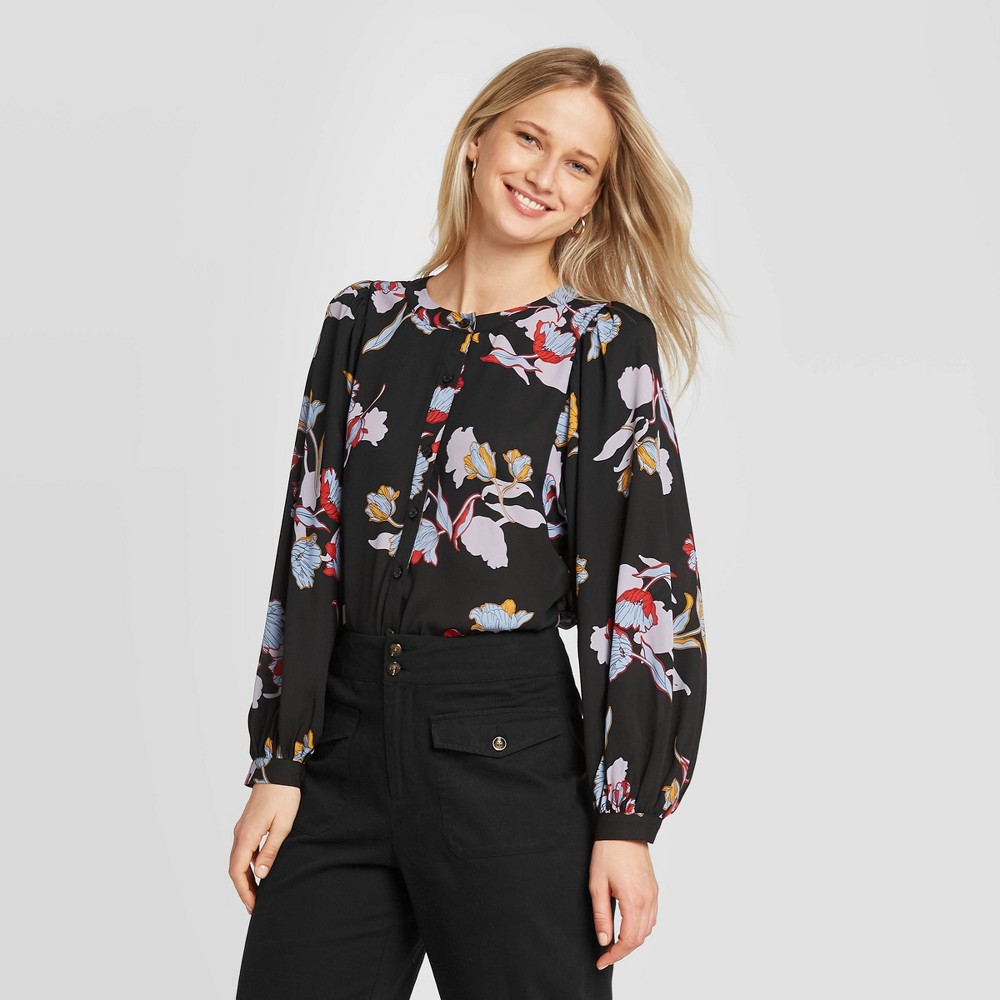 Women's Floral Print Balloon Long Sleeve Blouse - Who What Wear Black XXL, Women's was $29.99 now $20.99 (30.0% off)