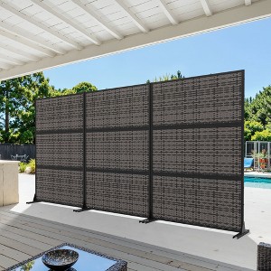 72"H Black 3-Panel Woven Room Divider Decorative Metal Privacy Screen Garden Arbor Freestanding Patio Trellis - 1 of 4