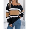 Coolmee Women's Striped Print SweaterNeck Buckle Decor Sweater Casual Drop Shoulder Long Sleeve Pullover Knitwear Tops - 2 of 4