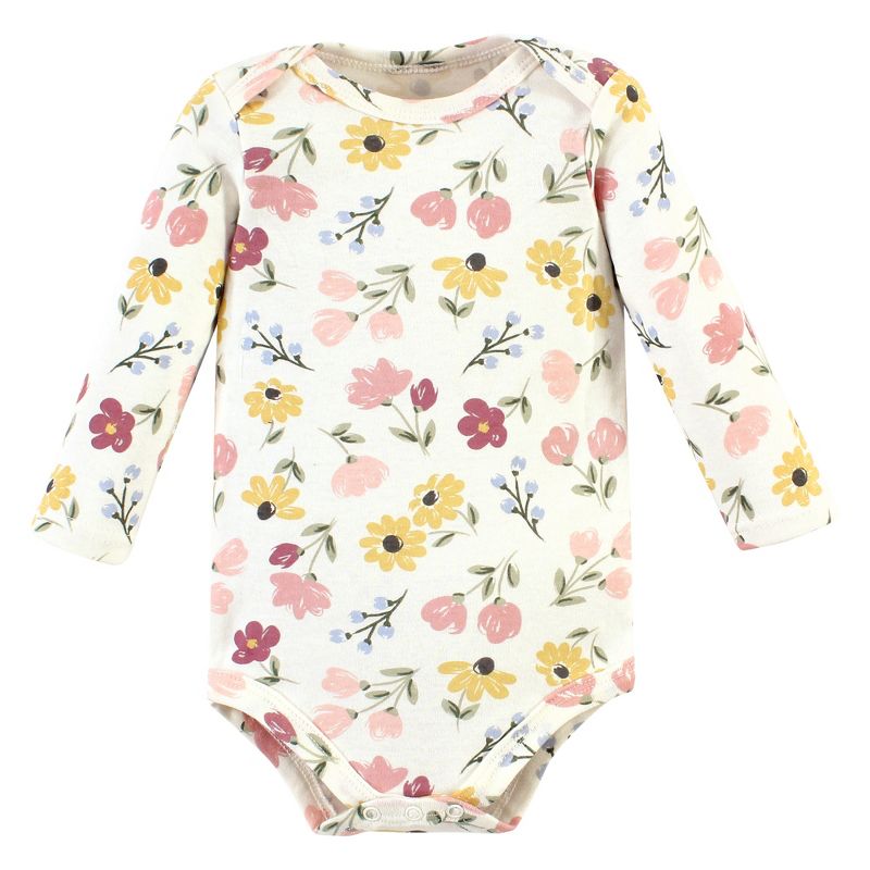 Hudson Baby Infant Girl Long-Sleeve Bodysuits and Pants, Soft Painted Floral Long-Sleeve, 4 of 6
