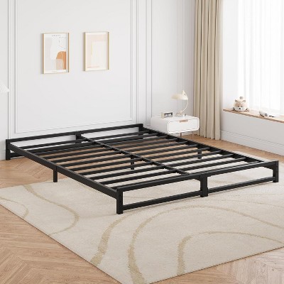 6-Inch Full Metal Bed Frame, Heavy Duty Platform with Steel Slat Support, Mattress Foundation, No Box Spring Needed, Noise-Free, Black