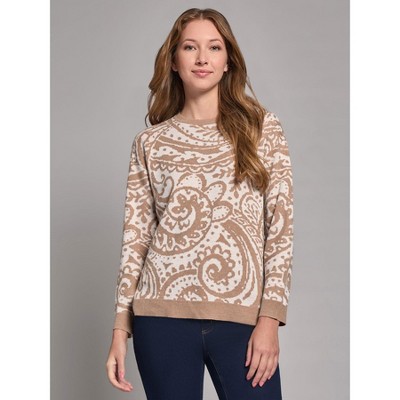 Jones New York Petite Crew Neck Hi-Lo Hem Sweater