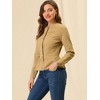 INSPIRE CHIC Women's Peplum Collarless Round Neck Button Down Cropped Ruffle Hem Denim Jackets - 4 of 4