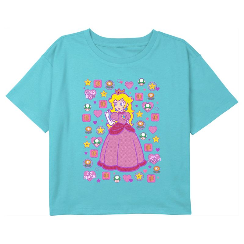 Girl's Nintendo Princess Peach Cute Icons Crop T-Shirt, 1 of 4