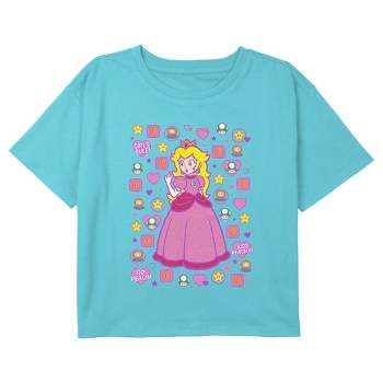 Girl's Nintendo Princess Peach Cute Icons Crop T-Shirt