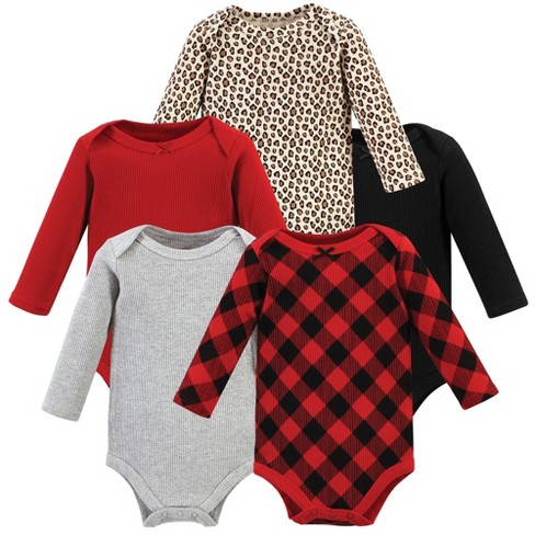 Hudson Baby Infant Girl Thermal Long Sleeve Bodysuits, Buffalo Plaid  Leopard, 9-12 Months