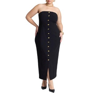 ELOQUII Women's Plus Size Tube Maxi Dress With Buttons - 1 of 3