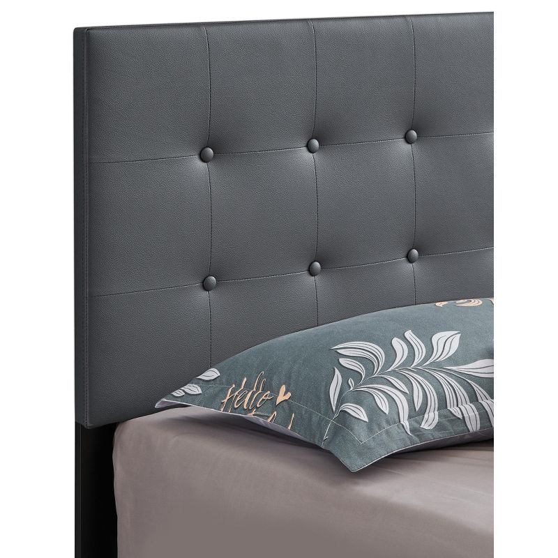 Passion Furniture Caldwell Dark Grey Faux Leather Button Tufted Queen Panel Bed, 4 of 6