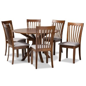 7pc Dining Set Wood & Lore Fabric Upholstered, Round Table, Foam-Padded Chairs - Baxton Studio - 1 of 4