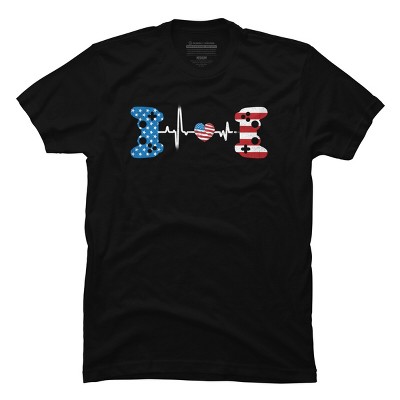 Men's Design By Humans July 4th Flag Heartbeat Video Gamer By Ujangkasep T-Shirt