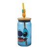 Disney Stitch Big Face 15 Oz Blue Glass Bottle With Straw & Lid - 4 of 4