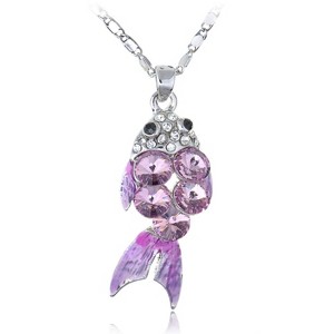 Anna-Kaci Women's Swarovski Crystal Elements Silver Tone Pendant Necklace with Unique Clover Design, Adjustable Chain, Adds Sparkle - Fish - 1 of 4