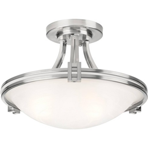 Possini Euro Design Deco Modern Ceiling Light Semi Flush Mount Fixture 16  Wide Brushed Nickel 2-light White Marbleized Glass Bowl For Bedroom Kitchen  : Target