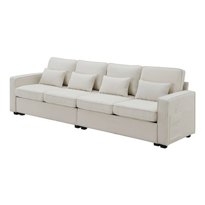 NicBex 104 Inch 4-Seater Modern Linen Sofa with Armrest Pockets and 4 Pillows for Living Room,Office,Apartment