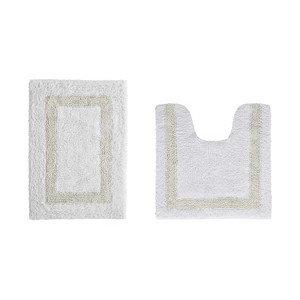 Hotel 2 PC Bath Rug 100% Premium Cotton Tufted Weave Two Tone Reversible Bathroom Rug, Super Soft Absorbent, Machine Washable Bath Mat - 1 of 4