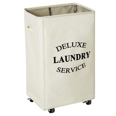 WOWLIVE Foldable Rectangular Deluxe Laundry Service Rolling Clothing Hamper Basket with Lockable Wheels for Laundry or Storage