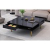 Damerin High Gloss Multi-Tier Square Accent Coffee Tables With Drawers & Golden Legs-Black - 4 of 4