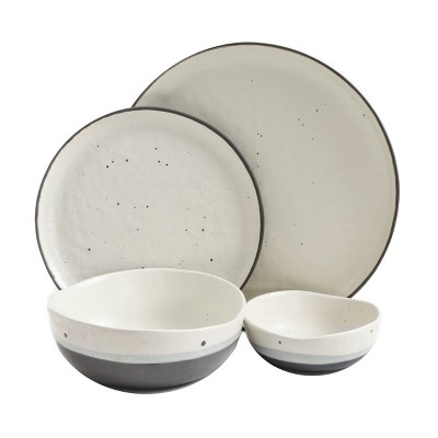Cream and Gray Ceramic Reactive Glaze Dinnerware Set, Service for 4
