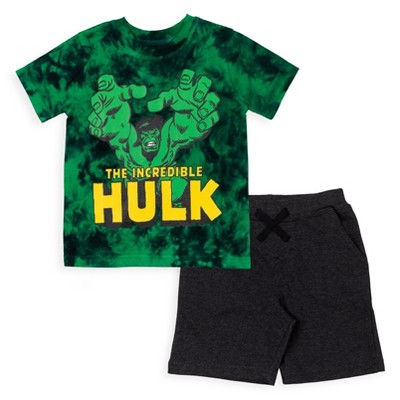 Marvel Avengers Hulk Big Boys Graphic T-Shirt French Terry Shorts Set Tie Dye 14-16