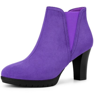 BLISSFUL STEP Round Toe Block Heels Chelsea Ankle Boots for Women