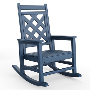 Oversized Rocking Chair Outdoor，HDPE Adirondack Rocking Chair with Wood Texture - 380Lbs & Weather Resistant for Deck, Patio - 1 of 4