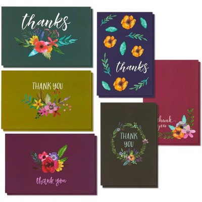 Best Paper Greetings 48 Pack Thank You Cards Set with Envelopes for Wedding, Baby Shower, Watercolor Flower, 4 x 6 in