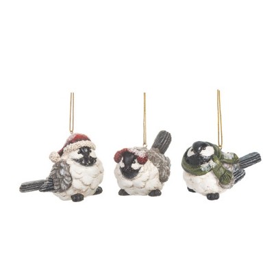 Transpac Resin Puffy Bird Ornament Set of 3 Christmas Home Decorations