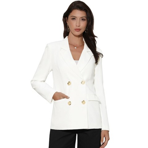 INSPIRE CHIC Women's Casual Fit Notched Lapel Double Breasted Plaid Formal Blazer Large White-Solid