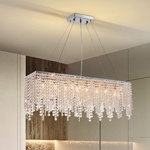 Siljoy Rectangle Chandeliers for Dining Room, 10 Lights Modern Linear Crystal Chandeliers, Pendant Lighting Fixture for Kitchen Island- L47 inch - 1 of 4