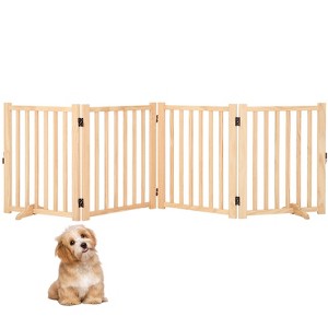 Wooden Freestanding Dog Gate,  Collapsible Pet Gate with Support Feet, Indoor Dog Fence  for The House,Doorways, Stairs，Expandable Pet Fence - 1 of 4