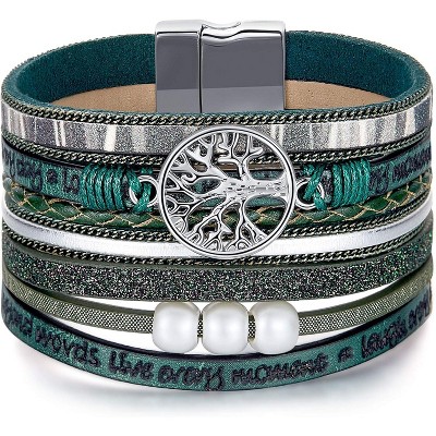 Tree of Life Leather Wrap Bracelets for Women with Inspirational Message, Adjustable Bohemian Jewelry