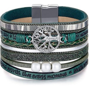 Tree of Life Leather Wrap Bracelets for Women with Inspirational Message, Adjustable Bohemian Jewelry - 1 of 4