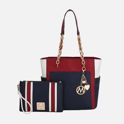 MKF Collection Rochelle Vegan Color Block Vegan Leather Women’s Tote Bag with Wristlet by Mia K - Wine Navy — фото 2
