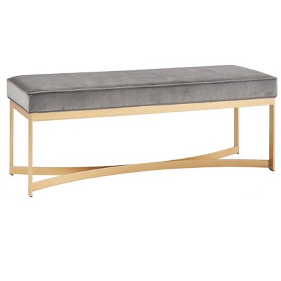 Secor Grey Velvet Upholstered Bedroom Bench with Gold Metal Base