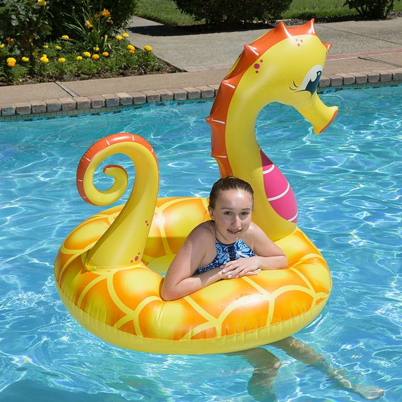 Swim Central Inflatable Yellow and Orange Seahorse Swimming Pool Ring Tube Float, 48-Inch, 3 of 4