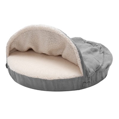 Gray Medium Orthopedic Foam Hooded Dog Bed
