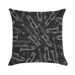 Black White Vintage Trombones Pillow Covers 18x18 Decorative Throw Pillows Soft Square Cushion Covers for Couch Sofa Bedroom - 1 of 1