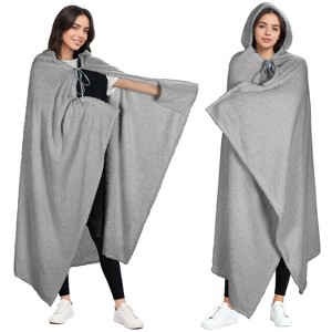 Catalonia Women Hooded Wearable Blanket Cape Cardigan Cloak Wrap Shawls Snuggy Fuzzy Fleece Cape with Hand Pockets, Woman Cozy Gift Plush Throw Wrap - 1 of 4