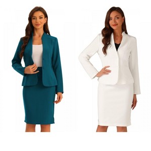INSPIRE CHIC Women's Collarless Blazer and Formal Pencil Skirt Business Suit Set 2 Pcs 2 Packs - 1 of 4