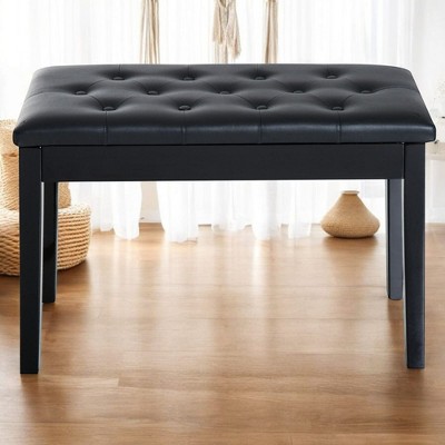 Alilang 30.00 inch Black Faux Leather Tufted Piano Bench with Storage- Black