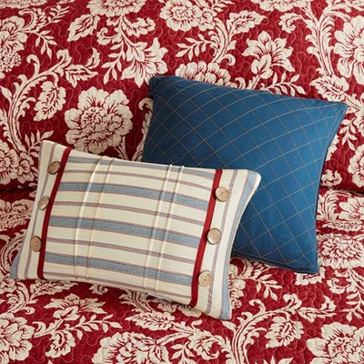 Red Cotton Twill Reversible Full Coverlet Set with Pillows