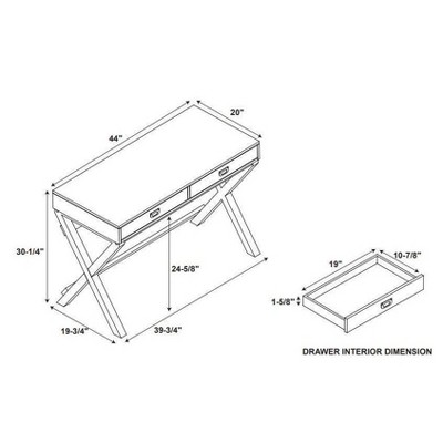 Elegant White Wood Campaign Desk with Rose Gold Accents and Drawers